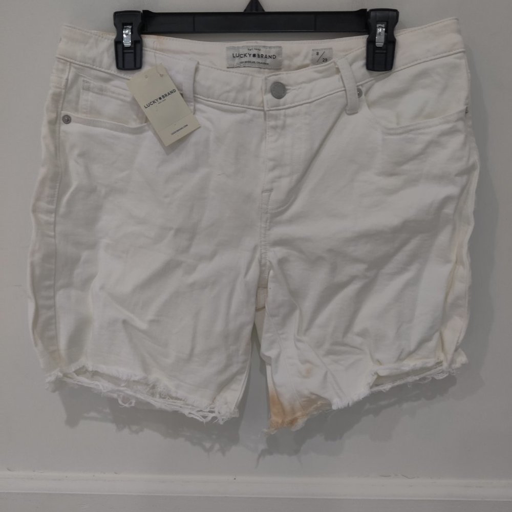 SOILED Lucky Brand Women's Ava Denim Cuffed Jean Shorts White Sz 8 $60 2A017